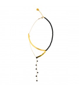 Delicate necklace from gold plated bronze and black crystals,
