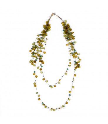 Long olive resin petal necklace 