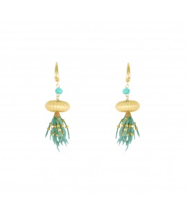 Playful gold plated and suede earrings, turquoise.