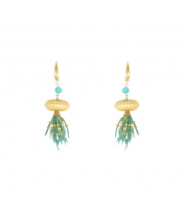 Playful gold plated and suede earrings, turquoise.