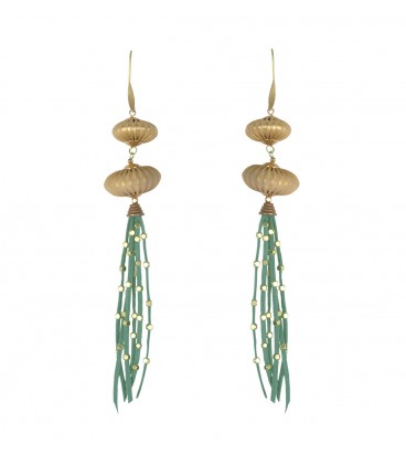 Playful fringed long earrings, turquoise.