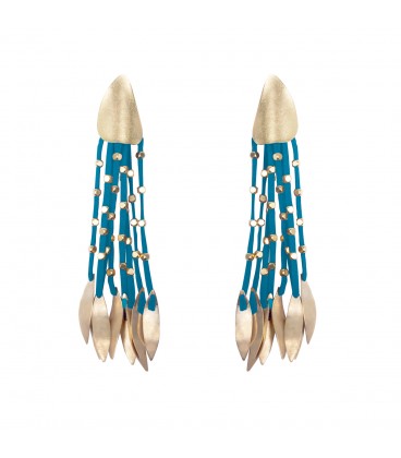 Long faux suede earrings, steel blue.