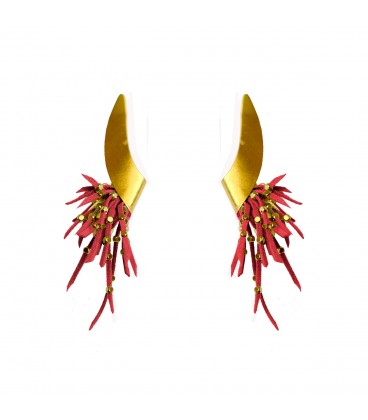 Stylish uniquely shaped earrings, red.