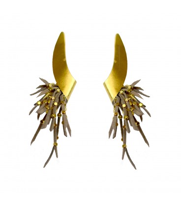 Stylish uniquely shaped earrings, beige.