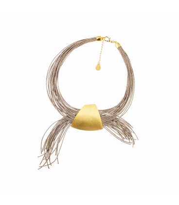 Linen and gold plated necklace.
